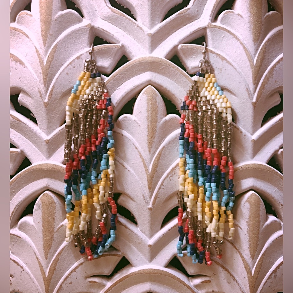 Multicolor Beaded Fringe Earrings